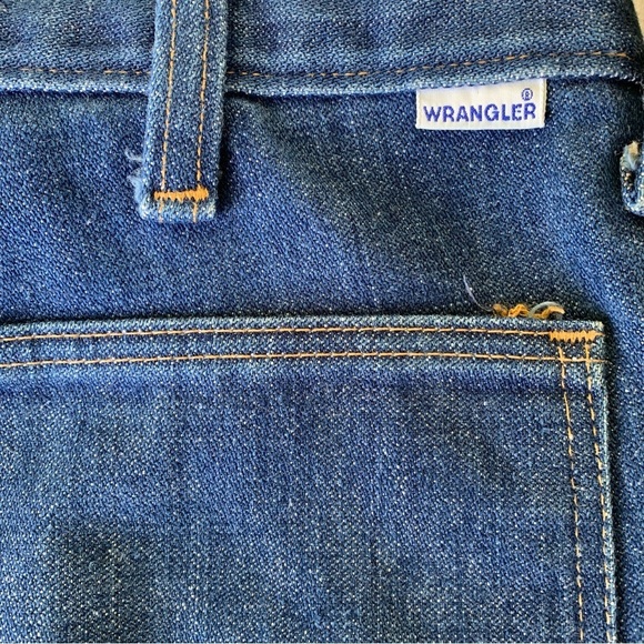 Vintage Wrangler Bell Bottom Blue Jeans 70s Embroidered U Turkey Women’a 27” - Picture 3 of 12